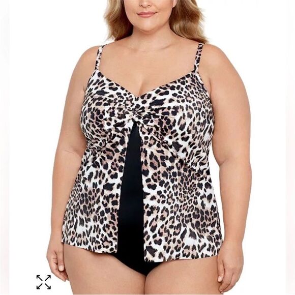 SWIM SOLUTIONS Plus Size Knotted Flyaway Fauxkini One-Piece Swimsuit Size 20W - Picture 1 of 12